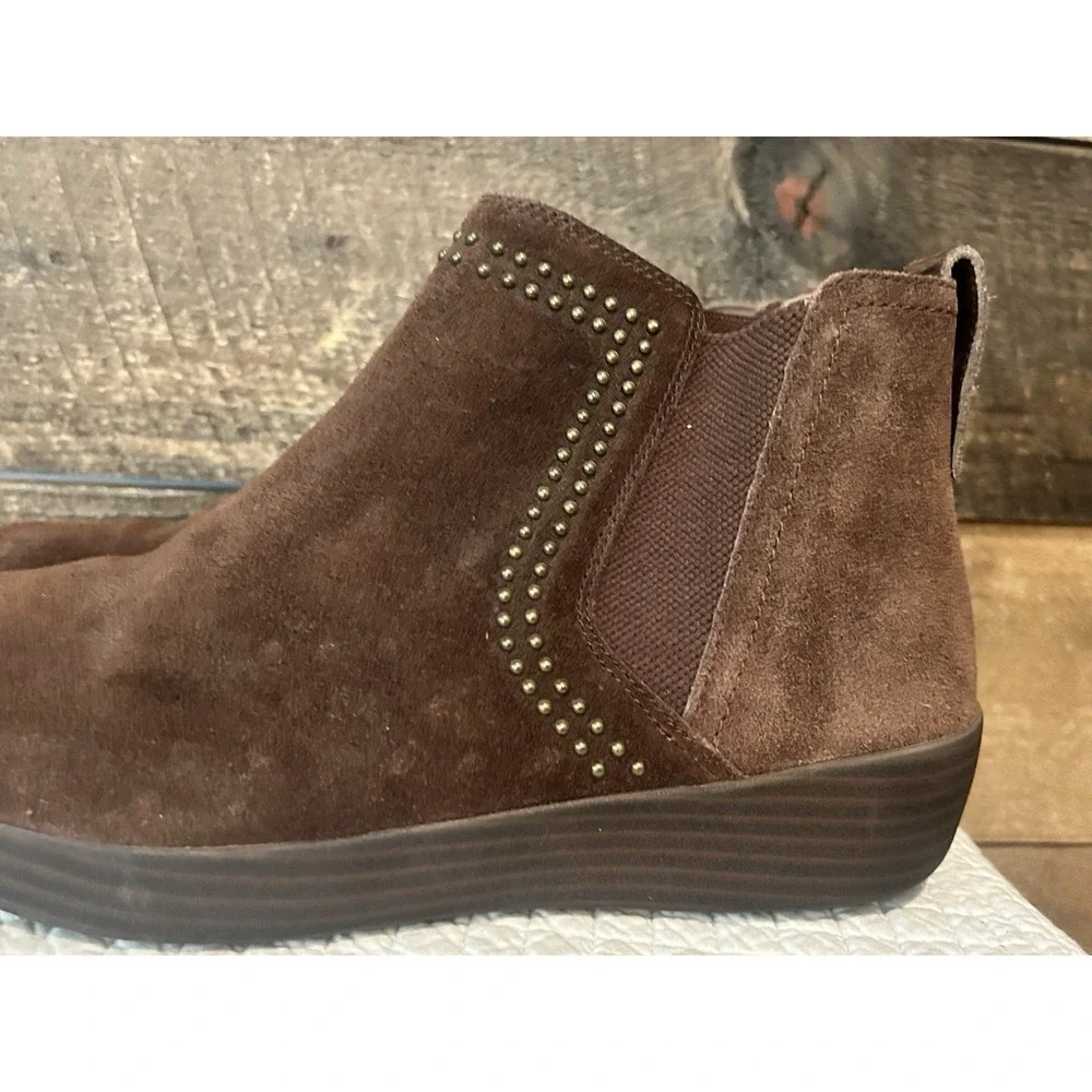Fit Flop SuperChelsea Suede Studded Ankle Boots Brown Sz 9 Women's‎